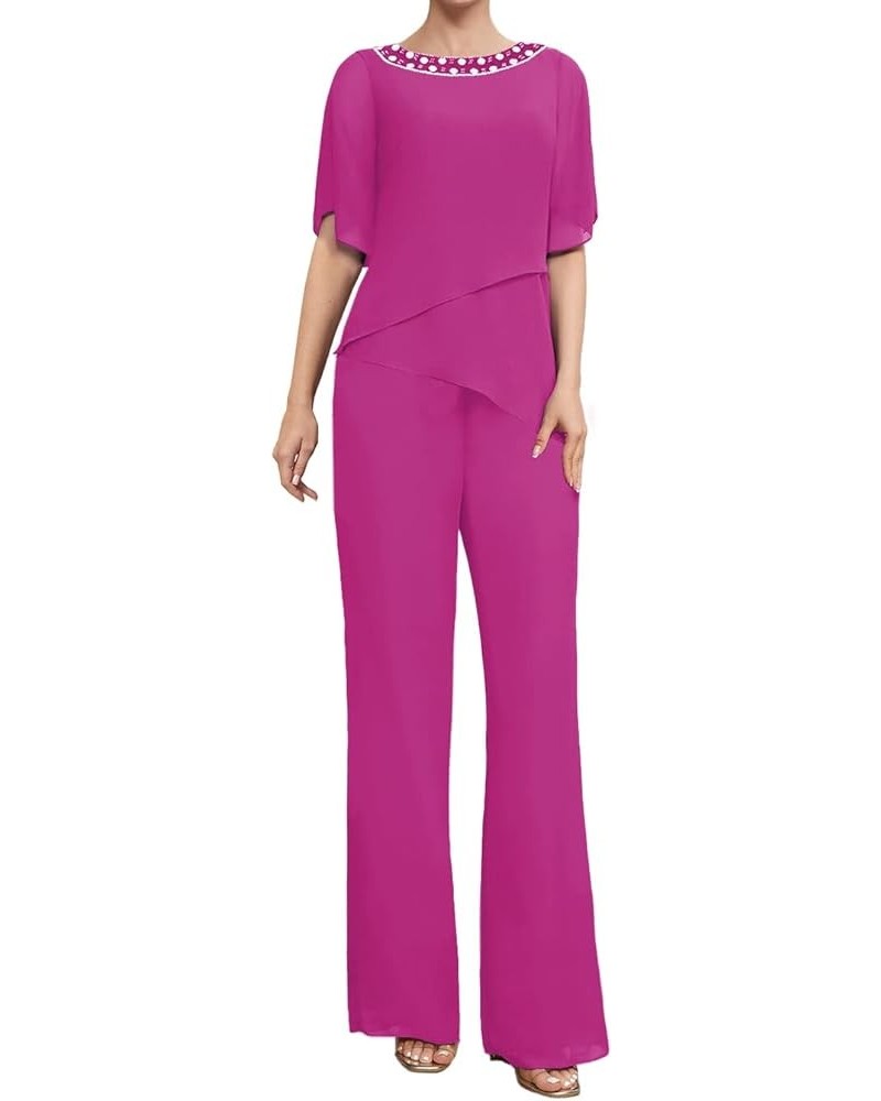 Mother of The Bride Pants Suits for Wedding Chiffon Womens Pant Suit for Wedding Guest Dresses 2 Piece Fuchsia $39.78 Suits