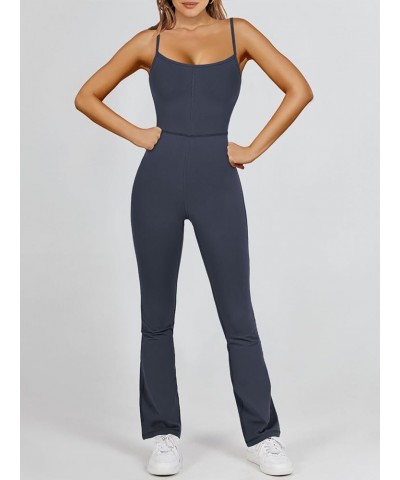 Flare Jumpsuits for Women One Piece Sleeveless Square Neck Full Body Bodycon Yoga Workout Casual Unitard Rompers Navy Blue $1...