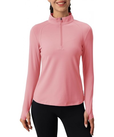 Women's Quarter Zip Pullover Shirts with Pockets Slim Fit Workout Running Jackets with Thumb Holes Grey Pink $13.93 Jackets