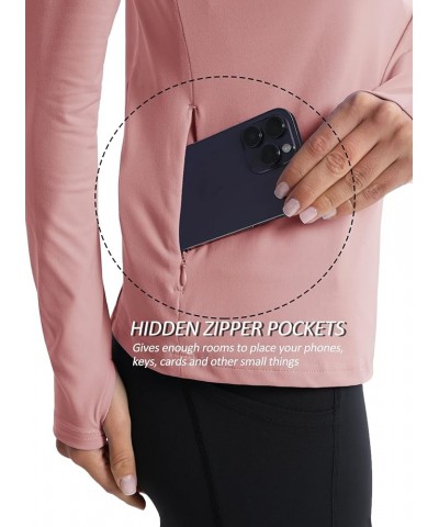 Women's Quarter Zip Pullover Shirts with Pockets Slim Fit Workout Running Jackets with Thumb Holes Grey Pink $13.93 Jackets