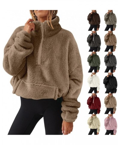 Women Sherpa Pullover Half Zip Fuzzy Fleece Oversized Sweatshirt Long Sleeve Plush Quarter Zip Pullover with Pocket B-blue $9...