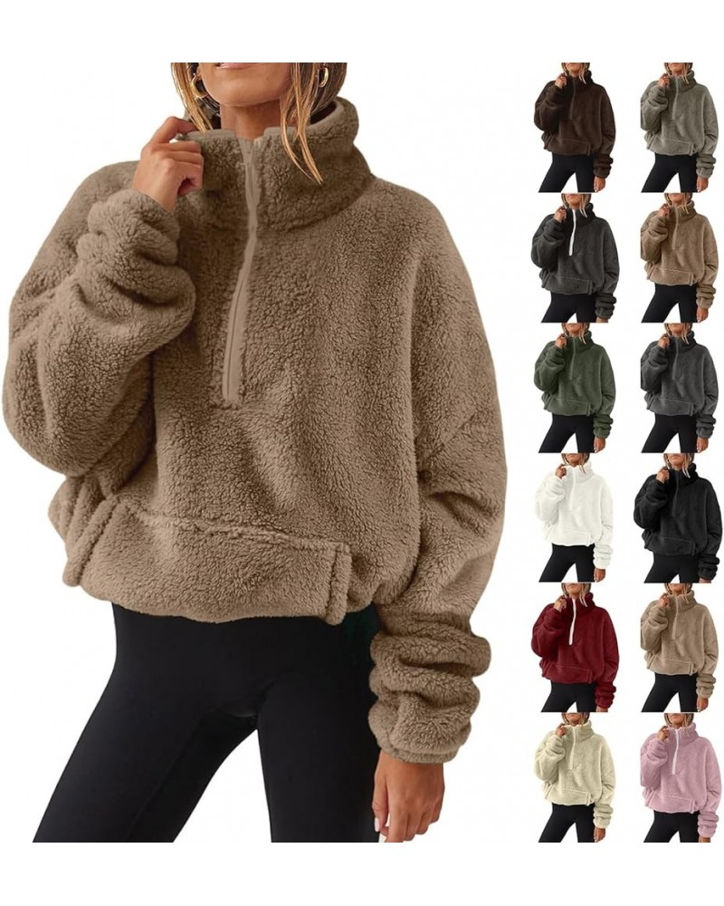 Women Sherpa Pullover Half Zip Fuzzy Fleece Oversized Sweatshirt Long Sleeve Plush Quarter Zip Pullover with Pocket B-blue $9...