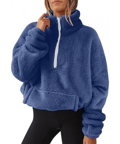 Women Sherpa Pullover Half Zip Fuzzy Fleece Oversized Sweatshirt Long Sleeve Plush Quarter Zip Pullover with Pocket B-blue $9...