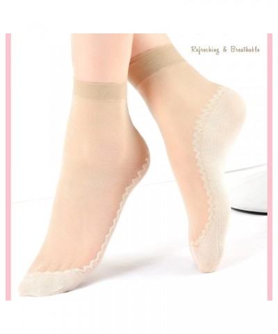 10 Pairs Silky Nylon soft & breathable Ankle Socks for Girls, Cotton Sole Thin Elastic Socks for Women Black $7.64 Activewear