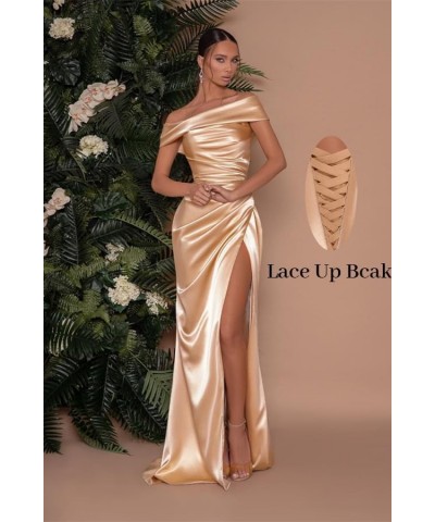 Mermaid Satin Bridesmaid Dresses Off The Shoulder Pleated Formal Evening Prom Gown Long with Slit MA40 Burnt Orange $35.74 Dr...