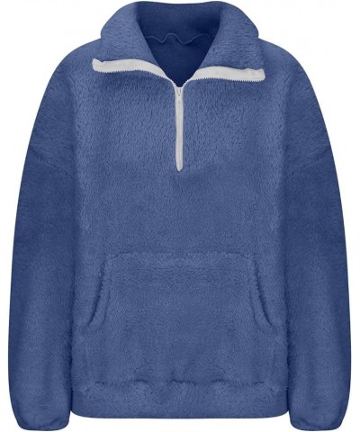 Women Sherpa Pullover Half Zip Fuzzy Fleece Oversized Sweatshirt Long Sleeve Plush Quarter Zip Pullover with Pocket B-blue $9...