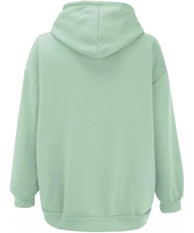 Women Zip Up Hoodies Solid Long Sleeve Fall Oversized Casual Y2K Drawstring Sweatshirts Teen Girls Jacket with Pocket Mint Gr...