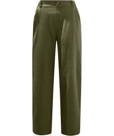 Womens Linen Carpris Button Waist Loose Straight Leg Lounge Pants Lightweight Cargo Pant Folded Stretchy Workout Pants G-army...