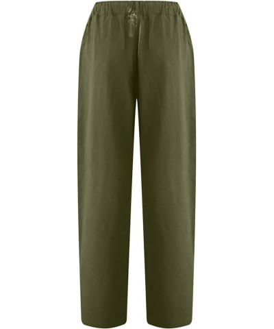 Womens Linen Carpris Button Waist Loose Straight Leg Lounge Pants Lightweight Cargo Pant Folded Stretchy Workout Pants G-army...