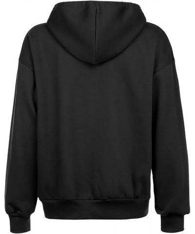 Womens Hoodies Oversized Zip Up Sweatshirts 2023 Cute Fall Fashion Clothes Casual Drawstring Y2k Jackets with Pockets 01-blac...