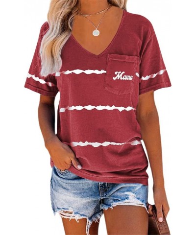 Women's Letter Print Basic Crew Neck Tee Summer Short Sleeve T-Shirt with Pockets Loose Fitting Tops 3red Wine $14.39 T-Shirts