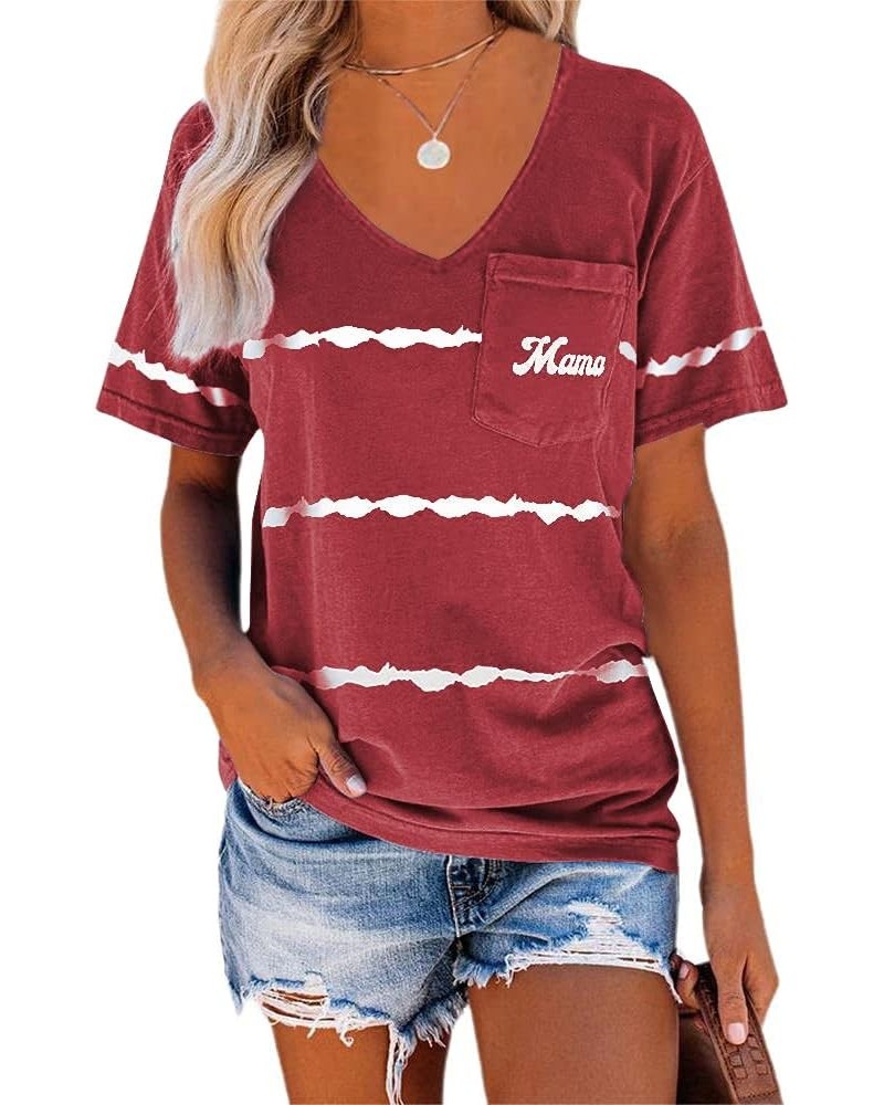 Women's Letter Print Basic Crew Neck Tee Summer Short Sleeve T-Shirt with Pockets Loose Fitting Tops 3red Wine $14.39 T-Shirts