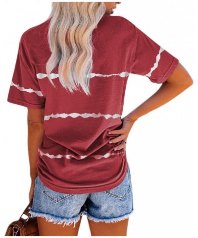 Women's Letter Print Basic Crew Neck Tee Summer Short Sleeve T-Shirt with Pockets Loose Fitting Tops 3red Wine $14.39 T-Shirts