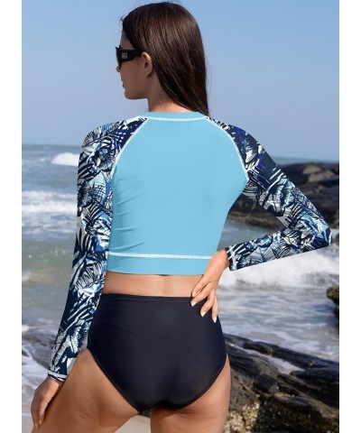 Women's UPF 50+ Long Sleeve Rashguard Swimming Crop Top Blue | Leaves $14.55 Swimsuits