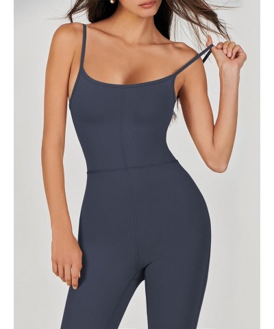 Flare Jumpsuits for Women One Piece Sleeveless Square Neck Full Body Bodycon Yoga Workout Casual Unitard Rompers Navy Blue $1...