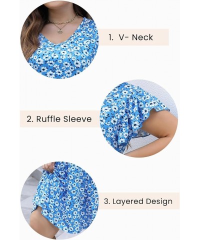 Womens Plus Size Ruffle Sleeve Tiered Casual Summer Loose Swing Midi Dress with Pockets Blue White Floral $18.73 Dresses