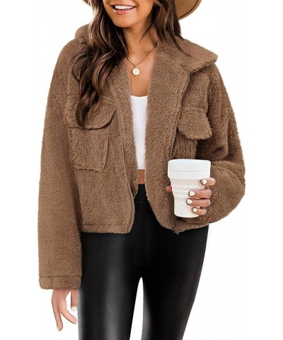 Women's Fleece Jacket Full Zip Sherpa Long Sleeve Casual Fall Winter Teddy Coat With Pockets S-XL Brown $11.50 Jackets