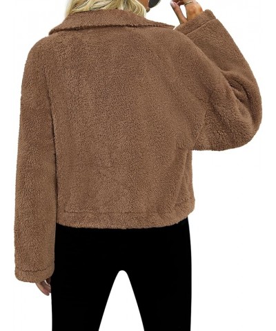 Women's Fleece Jacket Full Zip Sherpa Long Sleeve Casual Fall Winter Teddy Coat With Pockets S-XL Brown $11.50 Jackets