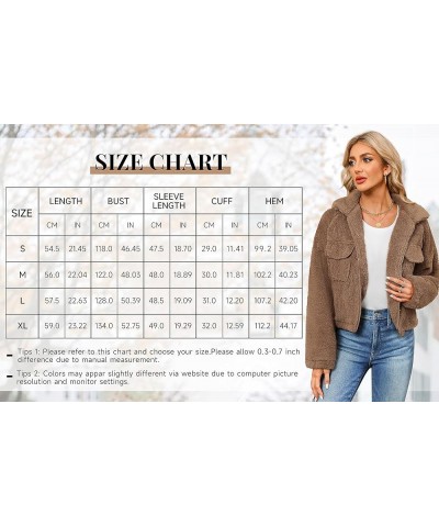 Women's Fleece Jacket Full Zip Sherpa Long Sleeve Casual Fall Winter Teddy Coat With Pockets S-XL Brown $11.50 Jackets