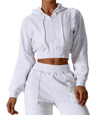 Women's Long Sleeve Cropped Zip Up Hoodies Sweatshirt Fall Winter Cozy Fleece Jacket Gray $16.99 Hoodies & Sweatshirts