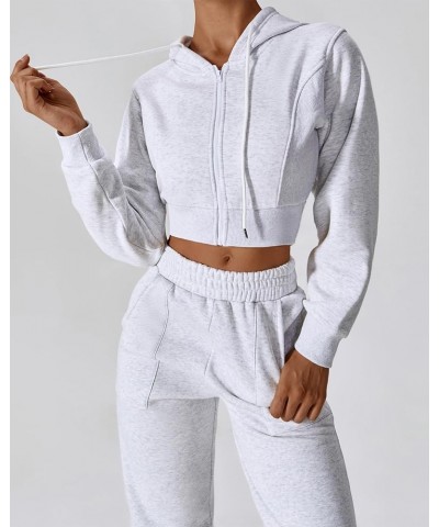 Women's Long Sleeve Cropped Zip Up Hoodies Sweatshirt Fall Winter Cozy Fleece Jacket Gray $16.99 Hoodies & Sweatshirts