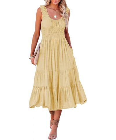 Women Summer Dresses Sleeveless Smocked Midi Dress High Waist Casual Tiered A Line Sundress with Pockets Yellow $22.05 Dresses