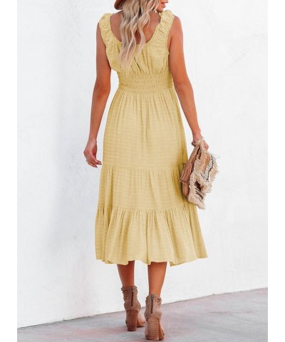 Women Summer Dresses Sleeveless Smocked Midi Dress High Waist Casual Tiered A Line Sundress with Pockets Yellow $22.05 Dresses