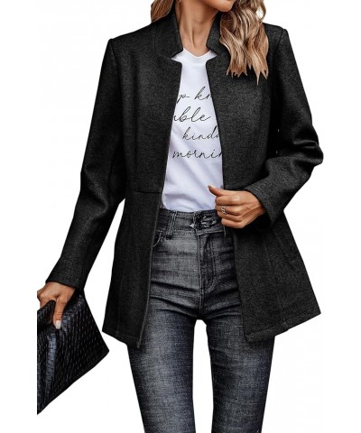 Women's Coat Casual Open Front Blazer Long Sleeve Stand Collar Solid Trench Business Work Office Jacket Outwear 147 Pure Blac...