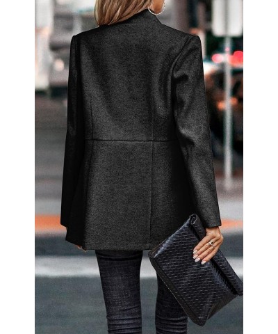 Women's Coat Casual Open Front Blazer Long Sleeve Stand Collar Solid Trench Business Work Office Jacket Outwear 147 Pure Blac...