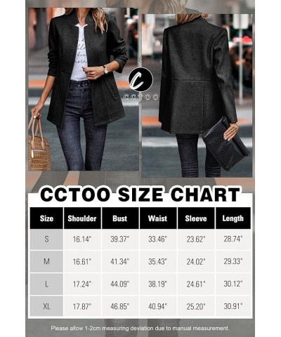 Women's Coat Casual Open Front Blazer Long Sleeve Stand Collar Solid Trench Business Work Office Jacket Outwear 147 Pure Blac...