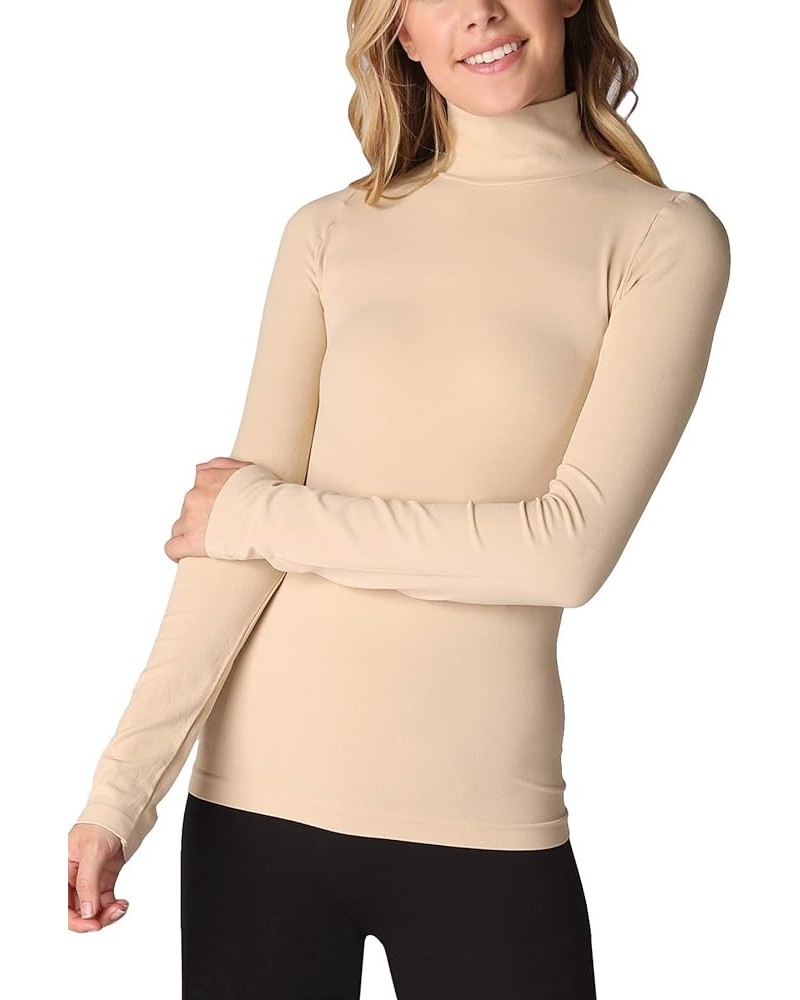 Women Seamless Long Sleeve Mock Neck Top, Made in U.S.A, One Size Stone $22.33 Sweaters