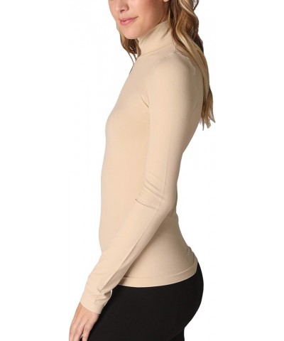 Women Seamless Long Sleeve Mock Neck Top, Made in U.S.A, One Size Stone $22.33 Sweaters