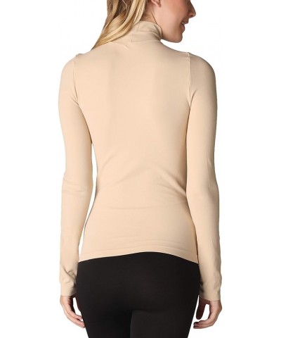 Women Seamless Long Sleeve Mock Neck Top, Made in U.S.A, One Size Stone $22.33 Sweaters