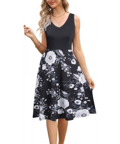 Women's Elegant V-Neck Casual Dresses Sleeveless Summer T-Shirt Dresses with Pockets B2 Black-floral $14.49 Socks