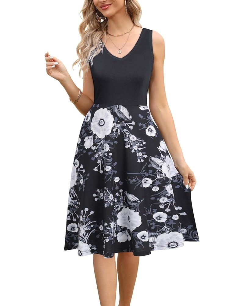 Women's Elegant V-Neck Casual Dresses Sleeveless Summer T-Shirt Dresses with Pockets B2 Black-floral $14.49 Socks