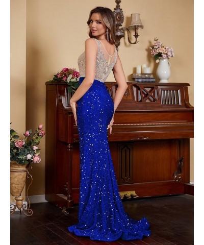 Sequin Prom Dresses for Women Long Mermaid Lace Beaded Formal Evening Dress Tulle Sparkly Prom Party Gown Navy $34.40 Dresses