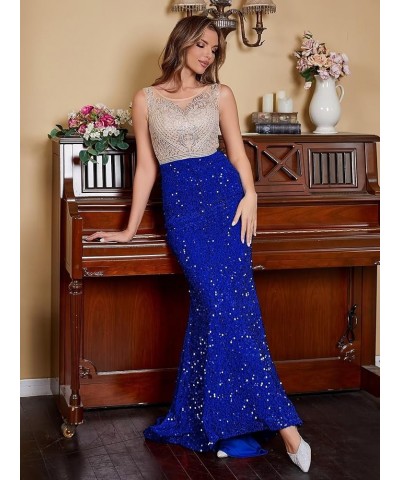 Sequin Prom Dresses for Women Long Mermaid Lace Beaded Formal Evening Dress Tulle Sparkly Prom Party Gown Navy $34.40 Dresses