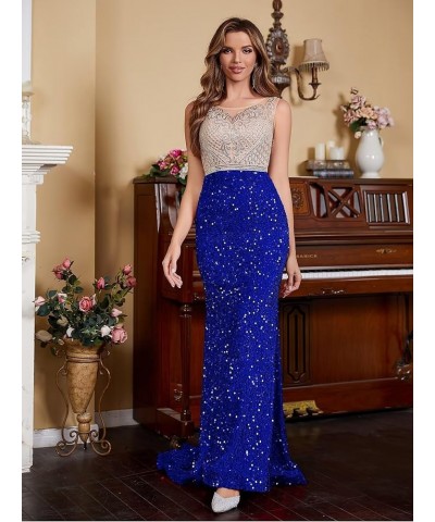 Sequin Prom Dresses for Women Long Mermaid Lace Beaded Formal Evening Dress Tulle Sparkly Prom Party Gown Navy $34.40 Dresses