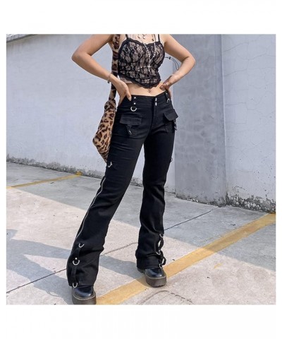 Y2k Pants Women Grunge Flare Jeans Aesthetic Low Rise Cargo Pants Harajuku Bell Bottom Leggings Vintage Trousers Dblack Fit $...