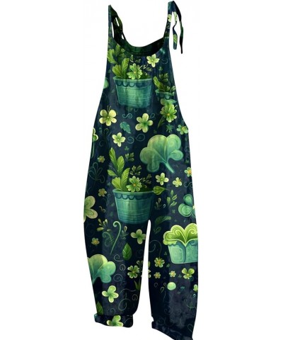 St. Patrick's Day Overalls for Womens Printed Rompers Spaghetti Strap Jumpsuits Plus Size Loose Overall Long Pants 04-mint Gr...