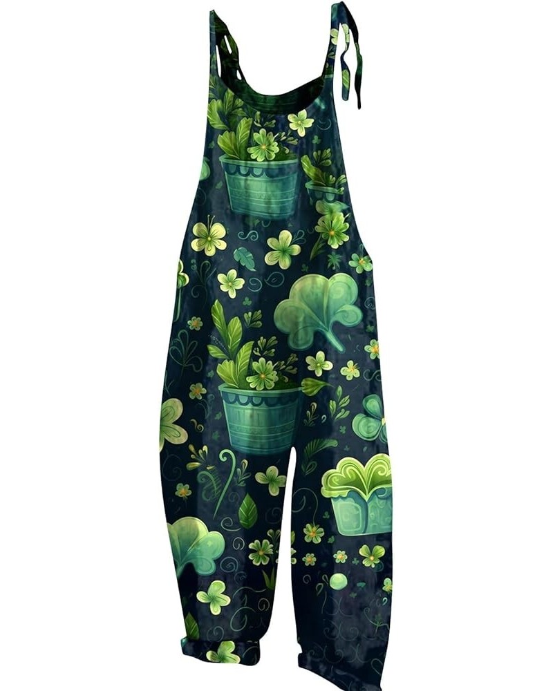 St. Patrick's Day Overalls for Womens Printed Rompers Spaghetti Strap Jumpsuits Plus Size Loose Overall Long Pants 04-mint Gr...