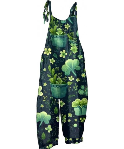 St. Patrick's Day Overalls for Womens Printed Rompers Spaghetti Strap Jumpsuits Plus Size Loose Overall Long Pants 04-mint Gr...