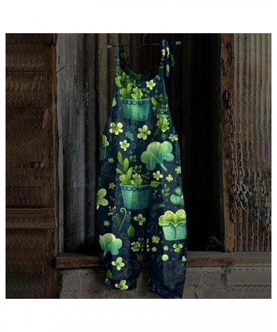 St. Patrick's Day Overalls for Womens Printed Rompers Spaghetti Strap Jumpsuits Plus Size Loose Overall Long Pants 04-mint Gr...