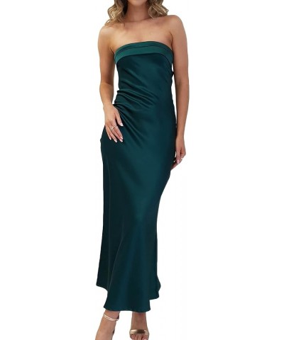 Satin Silk Backless Tube Tops Maxi Dress for Women Low Back Hollow Out Elegant Strapless Long Dresses Wedding Guest Deep Gree...