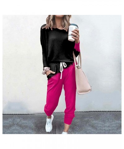 2 Piece Outfit for Women 2023 Casual Trendy Women Lounge Matching Sets Outfit Long Pant Set Sweatsuits Tracksuits 01-hot Pink...