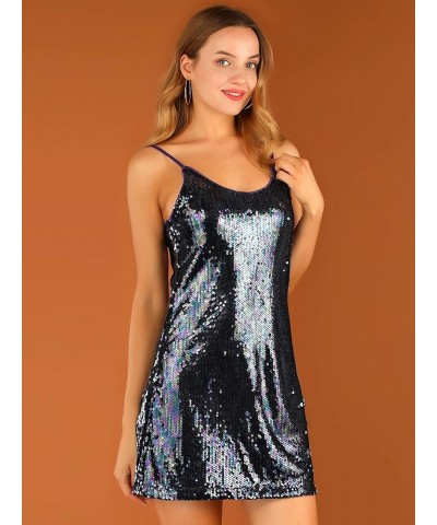 Women's Glitter Sequin Dress V Neck Spaghetti Strap Christmas Mini Party Dress Clubwear Purple Green $18.90 Dresses