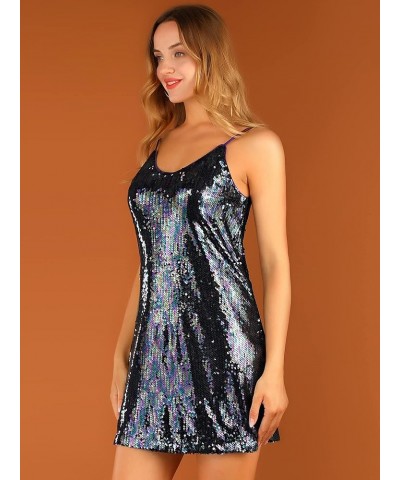 Women's Glitter Sequin Dress V Neck Spaghetti Strap Christmas Mini Party Dress Clubwear Purple Green $18.90 Dresses