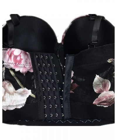 Women's Floral Foil Print Mesh Bustier Crop Top Sweet Corset Tops Bra Black Black $14.28 Tanks