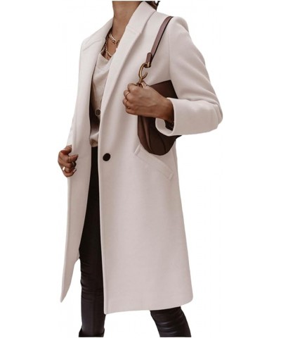 Women's Winter Wool Coat Jackets Elegant Notched Collar Double Breasted Over Coat Midi Peacoat Trench Coats Outwear C-beige $...