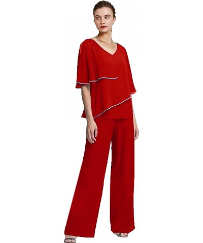 Elegant Mother of The Bridal Pant Suits 2 Pieces Formal Women Wedding Outfits Custom Red $37.31 Suits